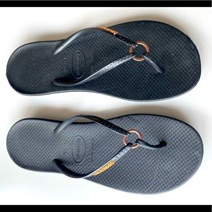 Black and Rose Gold Havaianas Flip Flops